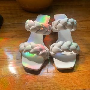 white slip-on kitty heels